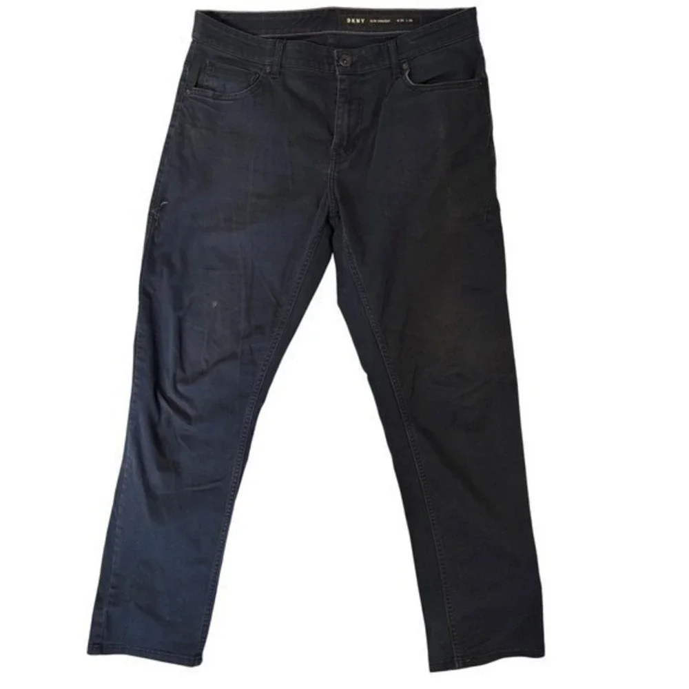 DKNY Mens Slim Straight Pants Dark Navy Blue Stretch Cotton W34 L30‎